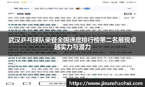 武汉乒乓球队荣登全国速度排行榜第二名展现卓越实力与潜力